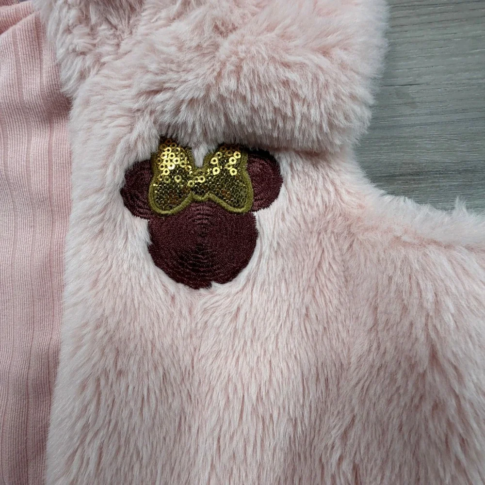 Disney‎ Baby Girls Pink Minnie Mouse Faux Fur Hooded Vest Size 6